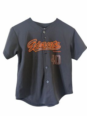 Giants Script Button-Front Kids Shirt in Navy and Orange